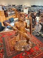 Houten beeld krijger met speer en schild - Handgesneden, Ophalen of Verzenden