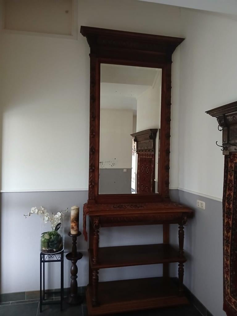 Antieke Halspiegel met Console, Ophalen, Gebruikt, 200 cm of meer, 100 tot 125 cm