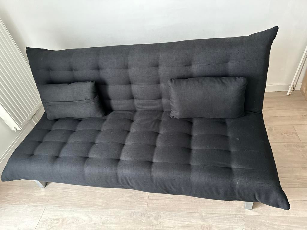 Zwarte Slaapbank / Futon - Zo goed als nieuw, Ophalen, Zwart, Tweepersoons, 140 cm
