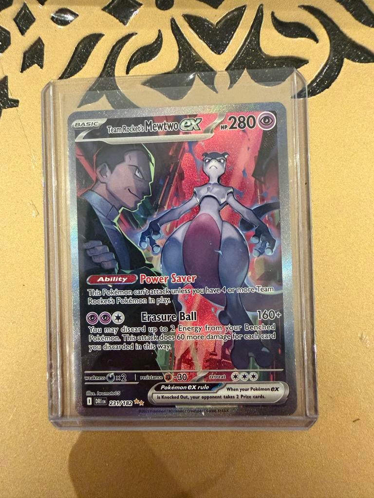 Team Rocket's Mewtwo EX 280 HP Pokémon Kaart, Ophalen of Verzenden, Zo goed als nieuw, Losse kaart, Foil