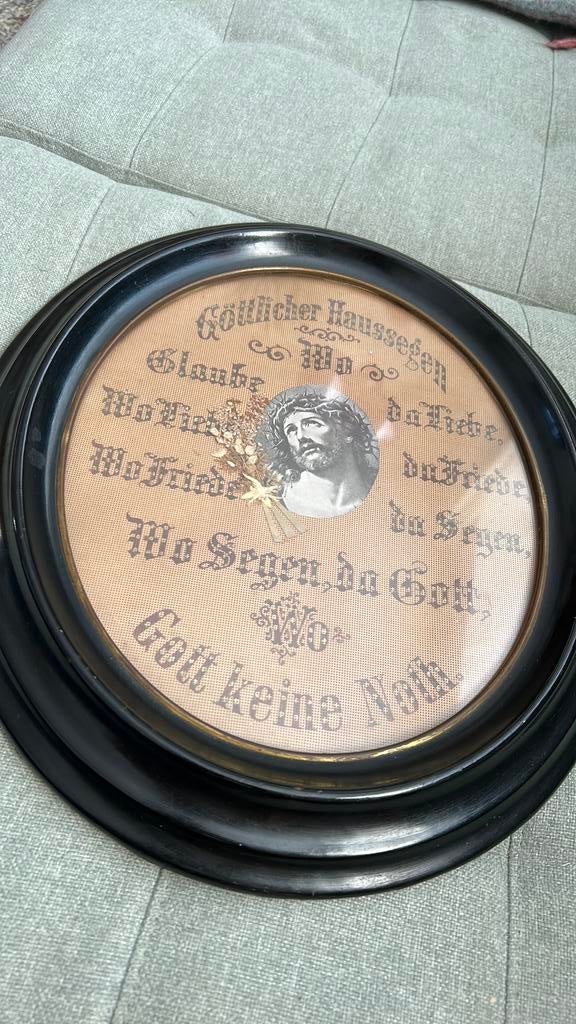 Oude antiek ovale ebbenhouten houten lijst met glas, Antiek en Kunst, Ophalen of Verzenden