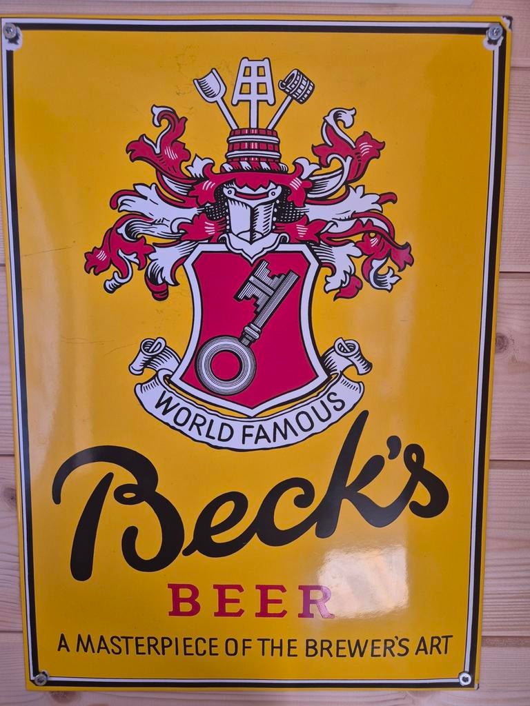 Emaille becks bier bord, Ophalen of Verzenden, Reclamebord