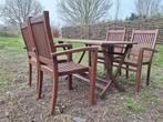 Houten terrastafel met 4 stoelen, Tuin en Terras, Ophalen, Gebruikt, Rechthoekig, Hout
