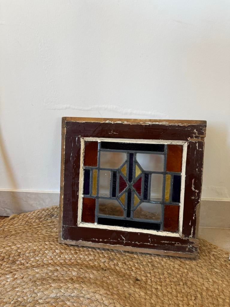 Antiek vintage glas in Lood raam uit de jaren ‘30, Doe-het-zelf en Verbouw, Glas en Ramen, Ophalen