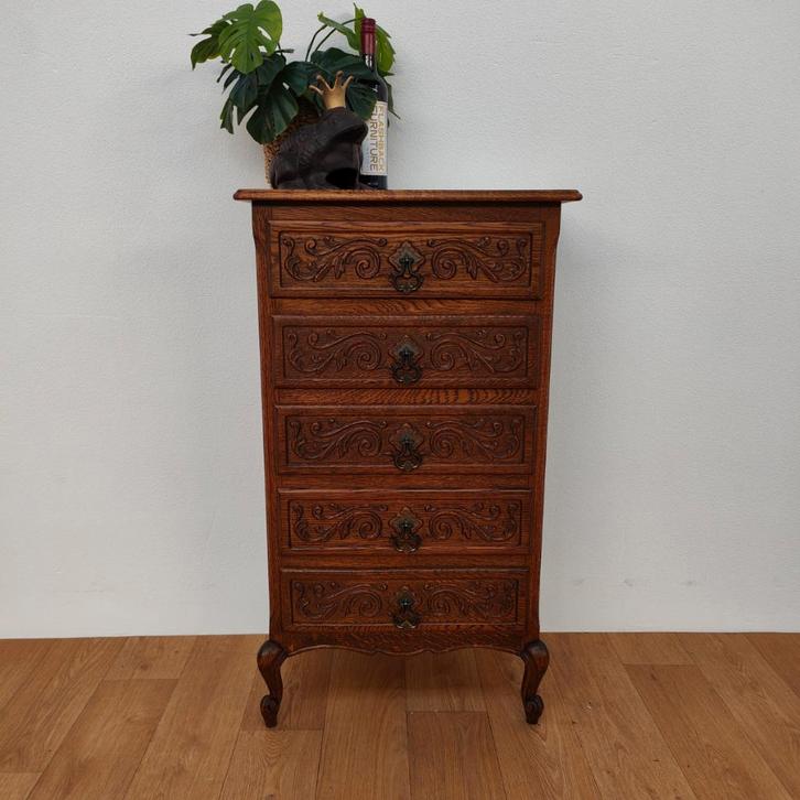 Vintage houten ladekastje Queen Ann ladekast nachtkastje 804, Huis en Inrichting, Kasten | Ladekasten, Gebruikt, 100 tot 150 cm