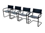 Set van 4 Bauhaus stoelen in zwart kunstleer jaren 80 design, Ophalen, Gebruikt, Zwart, Vintage Stoelen