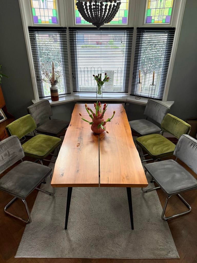 Dutchbone Alagon Eettafel Walnoothout met Zuiver stoelen, Huis en Inrichting, Ophalen, Gebruikt, 50 tot 100 cm, Vijf personen of meer