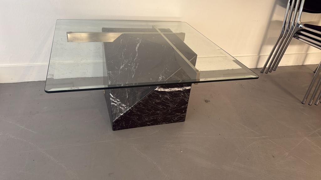 Vintage Artedi Black Marble & Glass Coffee Table, Huis en Inrichting, Tafels | Salontafels, Ophalen, Gebruikt, 50 tot 75 cm, .