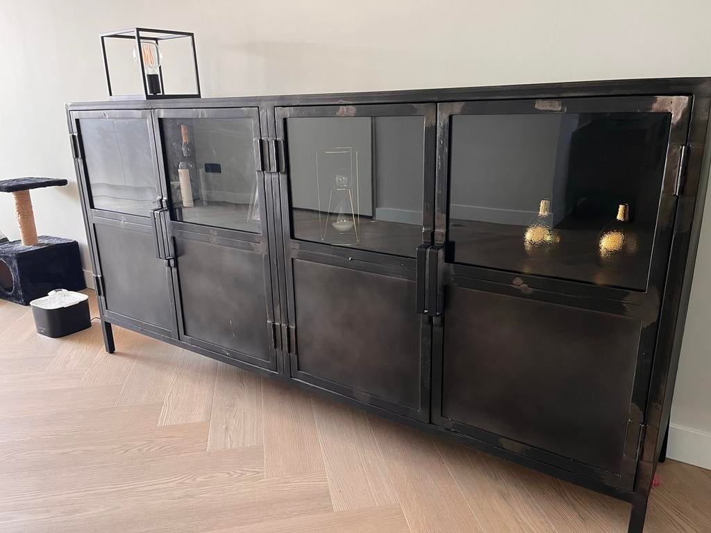 Dressoir Carpino Zwart, Ophalen, Zo goed als nieuw, 200 cm of meer, Metaal