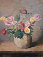 Schilderij Bloemstilleven met rozen in vaas, Antiek en Kunst, Ophalen of Verzenden