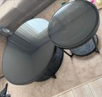 Salontafel en Bijzettafel Set - Zwart Glas en Marmerlook, Huis en Inrichting, Tafels | Salontafels, Ophalen, Gebruikt, Rond, 50 tot 100 cm