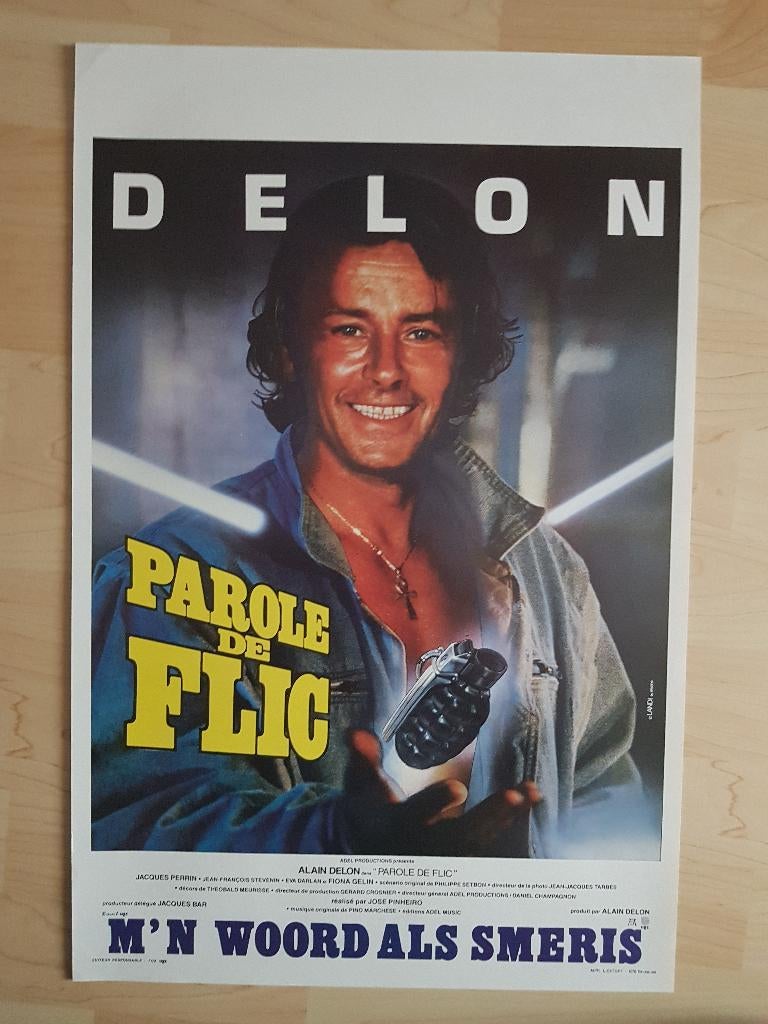 filmaffiche Alain Delon Parole de flic 1985 filmposter, Rechthoekig Staand, Ophalen of Verzenden, Zo goed als nieuw, A1 t/m A3