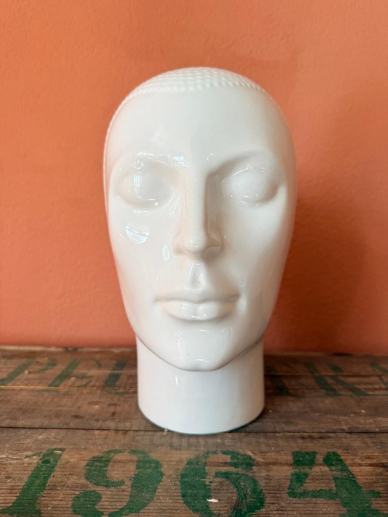 Vintage Keramieken Mannequin Hoofd – Met Sculpturaal Kapsel, Ophalen, Zo goed als nieuw
