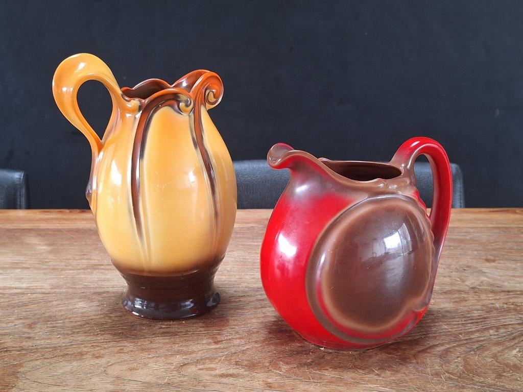 lot 2st art nouveau artdeco Mosa kannetjes schenk-kan vaasje, Ophalen of Verzenden