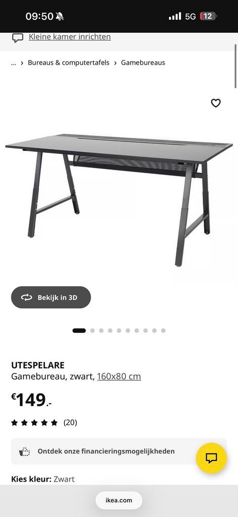 IKEA UTESPELARE Gaming bureau, zwart, 160x80 cm, Ophalen, Zwart, Gebruikt, Metaal
