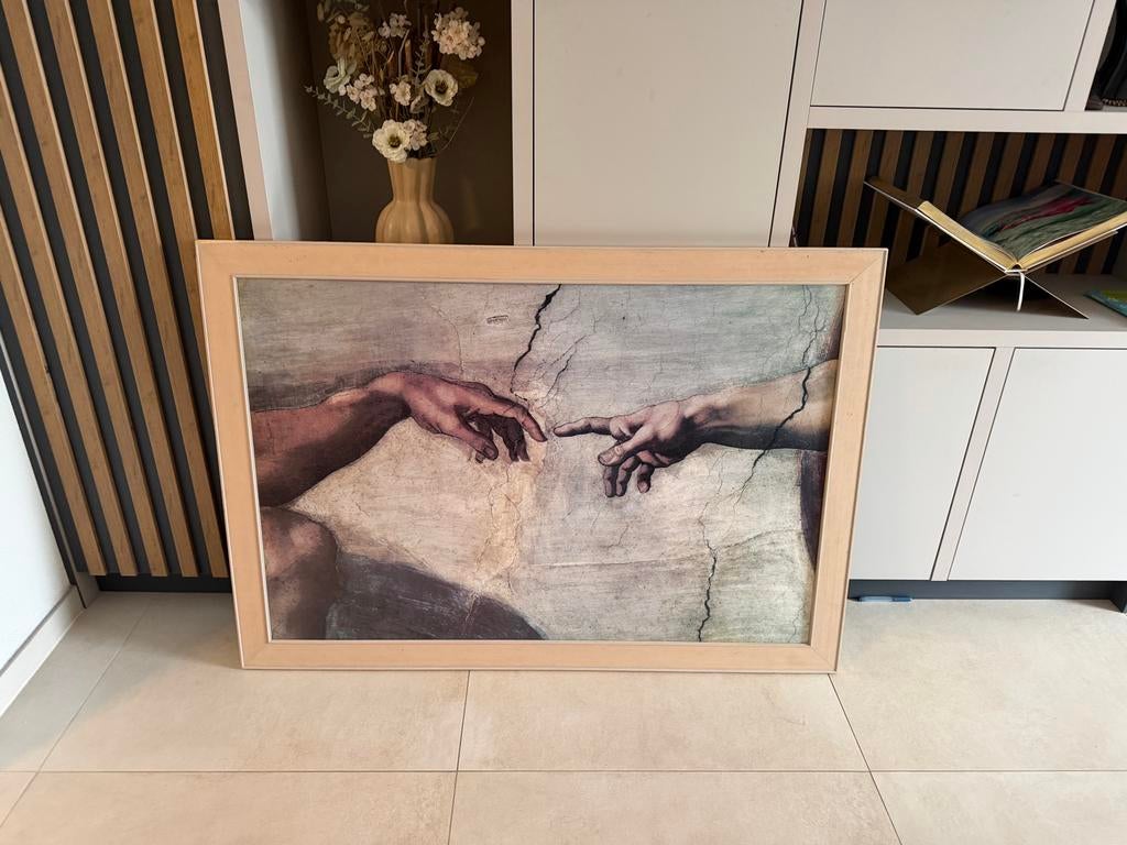 Schilderij Schepping van Adam (Michelangelo') met lijst, Ophalen