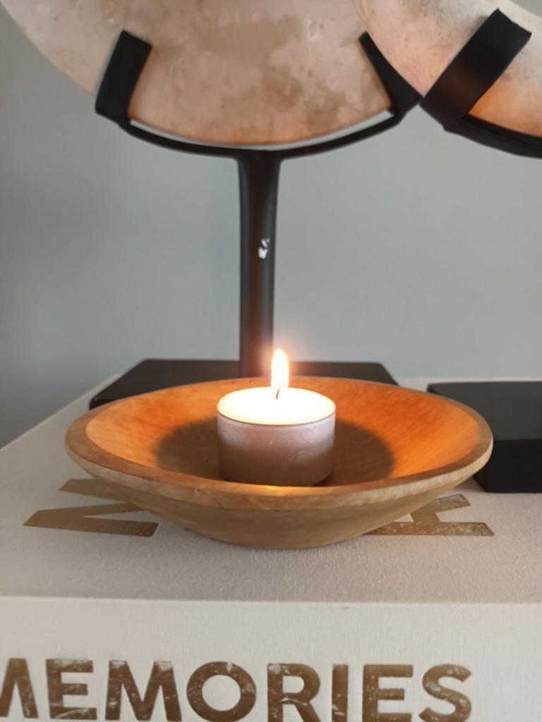 Waxinelichthouder teak houten schaaltje  japandi naturel, Bruin, Nieuw, Ophalen of Verzenden, Kaars