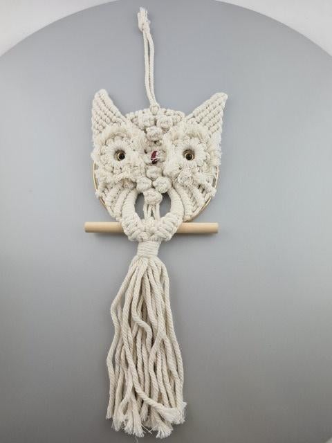 Macramé Uil katoen crème, 45 cm, Wandhanger, Textiel, Nieuw