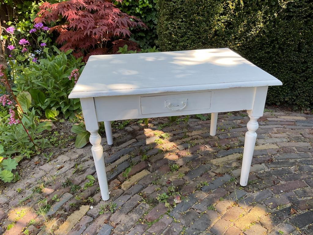 Wit houten tafeltje met laatje, Ophalen of Verzenden