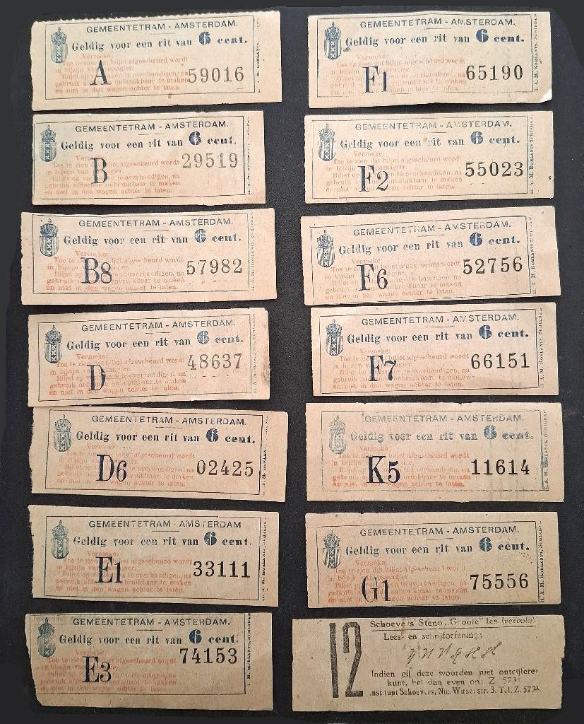 gemeentetram Amsterdam tram kaartjes en 12 rittenkaart 1926, Verzamelen, Spoorwegen en Tramwegen, Ophalen of Verzenden, Gebruikt