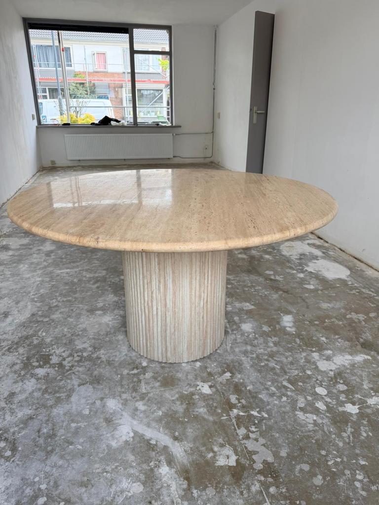 Ronde Travertin Eettafel - 130 cm, Overige materialen, Gebruikt, 100 tot 150 cm, Rond
