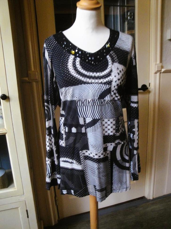 Zwart/witte top FRANK WALDER maat L, Kleding | Dames, Tops, Zo goed als nieuw, Maat 42/44 (L), Zwart, Lange mouw, Ophalen of Verzenden