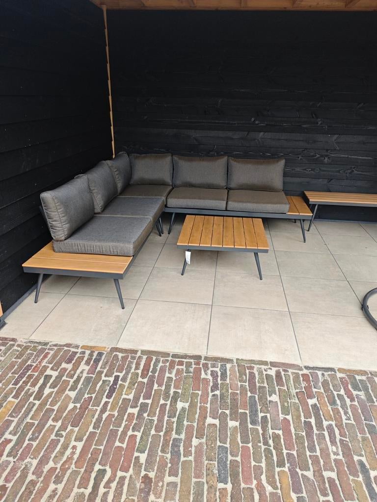 Tuin loungeset, bank met tafel en bankje, Tuin en Terras, Tuinsets en Loungesets, Ophalen, 5 zitplaatsen, Aluminium, Zo goed als nieuw