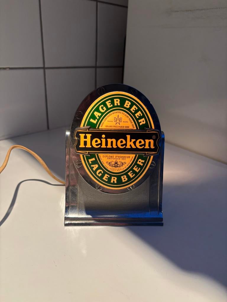 Vintage Heineken Lager Beer Lichtreclame / Tafellamp, Verzamelen, Biermerken, Ophalen of Verzenden