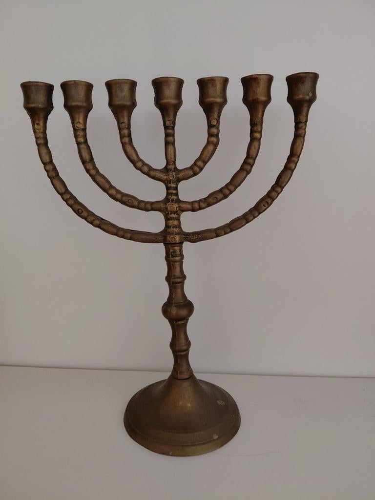 Antieke Menora Koperen Kandelaar - 7-armig, Ophalen of Verzenden