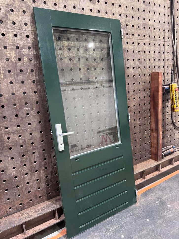 Houten buitendeur met glas - 203x88 cm - Driepuntssluiting, Doe-het-zelf en Verbouw, Deuren en Horren, Zo goed als nieuw, Buitendeur