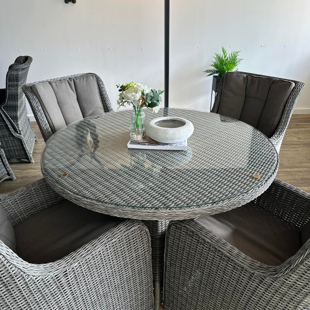 Mooie ronde tuinset – wicker – 4 stoelen – 120 cm tafel, Zenq, Verzenden, ., Zo goed als nieuw