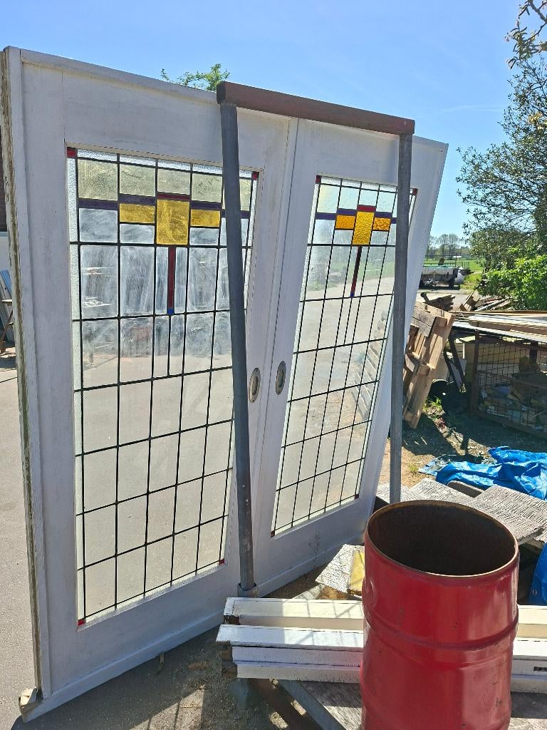 Schuifdeuren kameransuitedeuren glas in lood, Ophalen, Binnendeur, Schuifdeur, 200 tot 215 cm