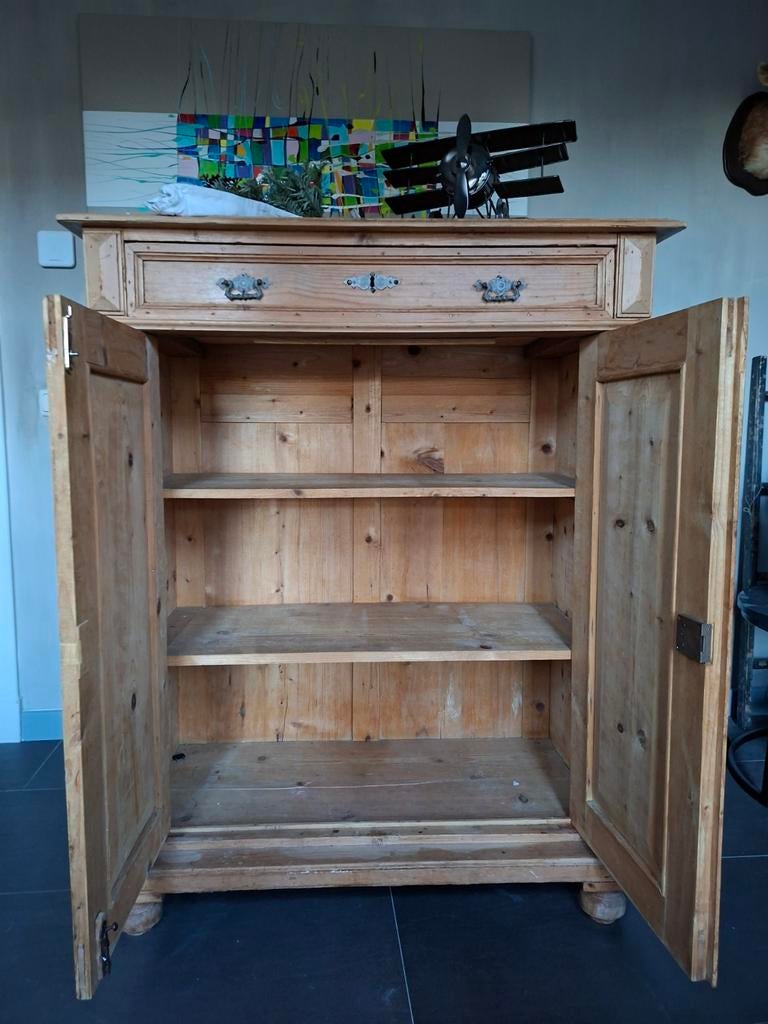 Antieke grenen kast, landelijk, brocante, 19e eeuw, Antiek en Kunst, Antiek | Meubels | Kasten, Ophalen of Verzenden