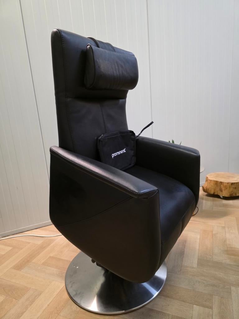 Prominent sta op fauteuil relax stoel zwart leer rvs draai, Ophalen of Verzenden