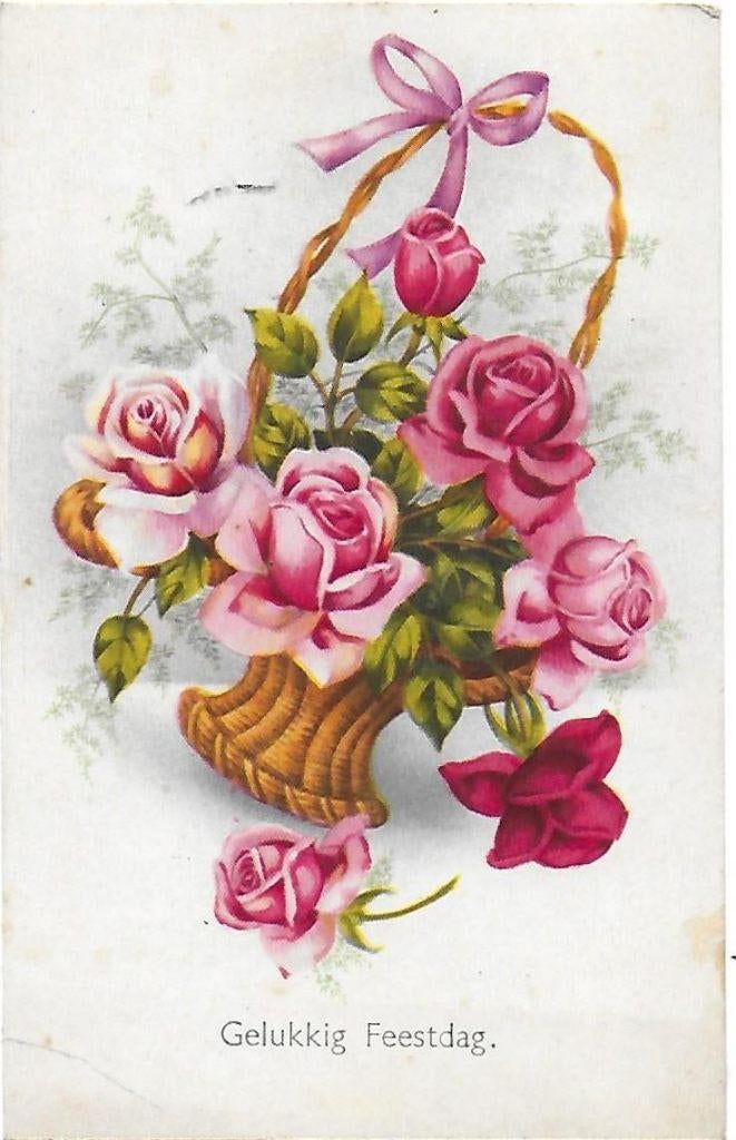 Mand bloemen  ansichtkaart uit 1945  (9366 ), Verzamelen, Ansichtkaarten | Themakaarten, Ophalen of Verzenden, 1940 tot 1960, Gelopen
