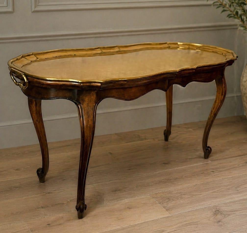 Salontafel Couch Messing Holz Antik 60er Mid Century, Ophalen, Barock, 50 tot 100 cm, Zo goed als nieuw