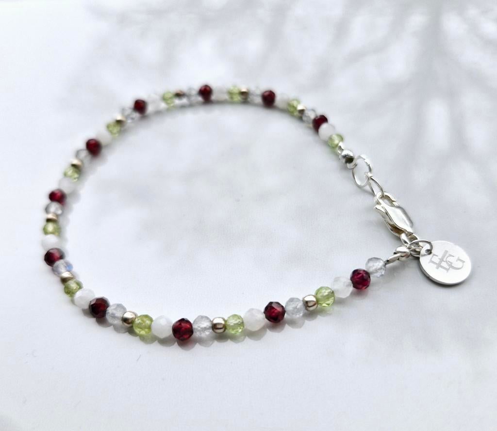 Armband Maansteen, Peridoot, Granaat & Labradoriet S925, Verzenden, Nieuw
