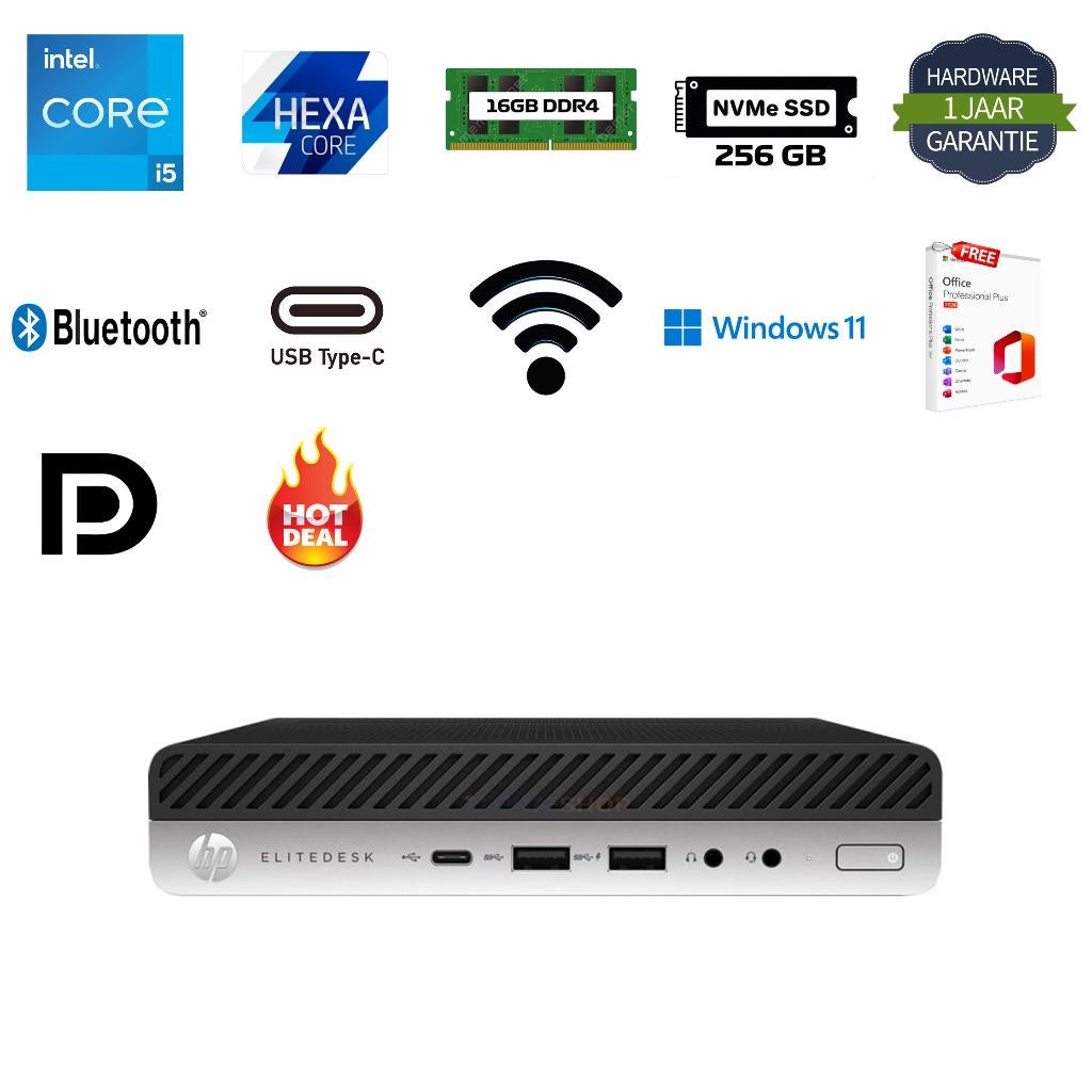 HP Elitedesk 800 G4 i5-8500 4.1GHz 16GB 256GB NVMe Office 24, HP1, ., Ophalen of Verzenden, Zo goed als nieuw