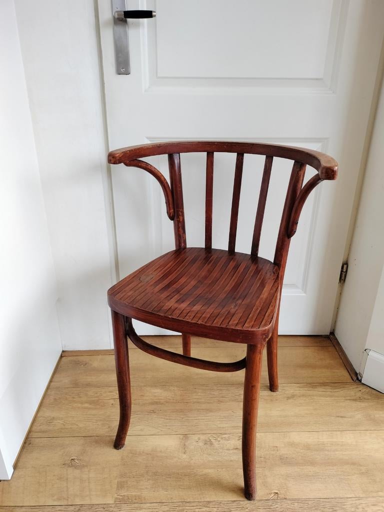 Antieke beuken cafe stoel armstoel Thonet stijl, Ophalen, Gebruikt, Bruin, Thonet
