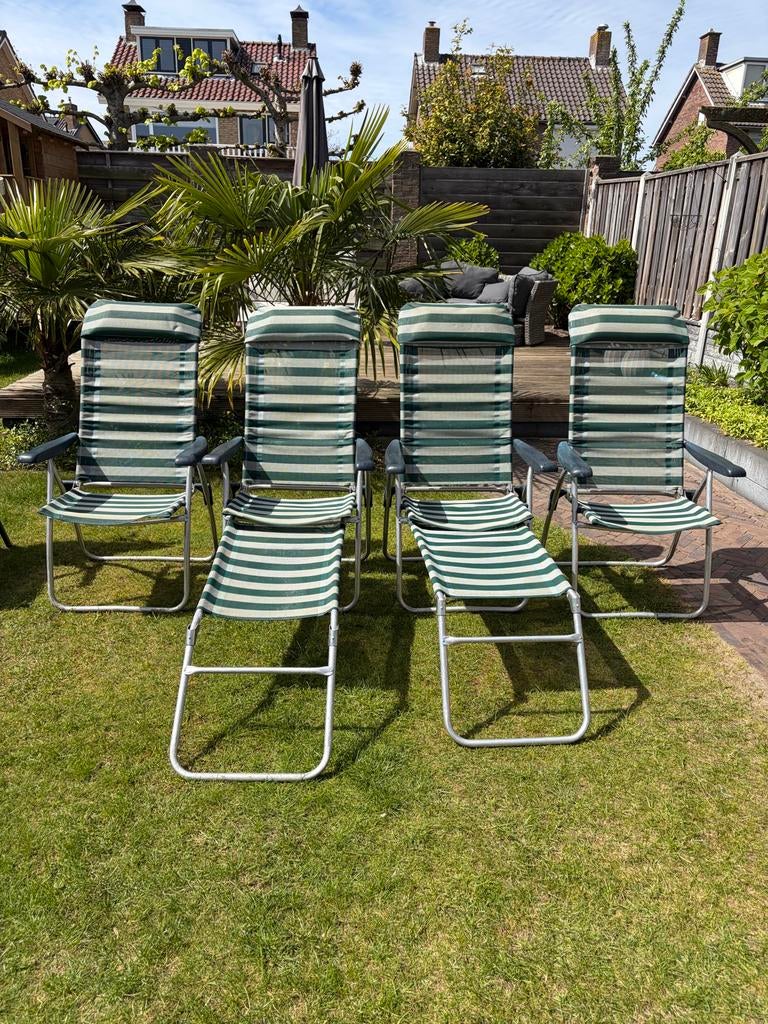 4x Verstelbare aluminium Tuinstoelen, Ophalen, Gebruikt, Aluminium, Inklapbaar