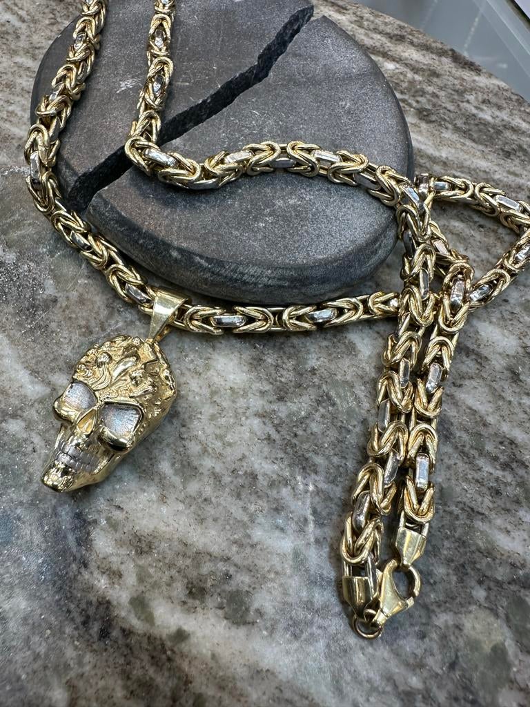 14k Gouden Bicolor Koningsketting met Unieke Hanger, Sieraden, Tassen en Uiterlijk, Kettingen, Ophalen of Verzenden, Gebruikt