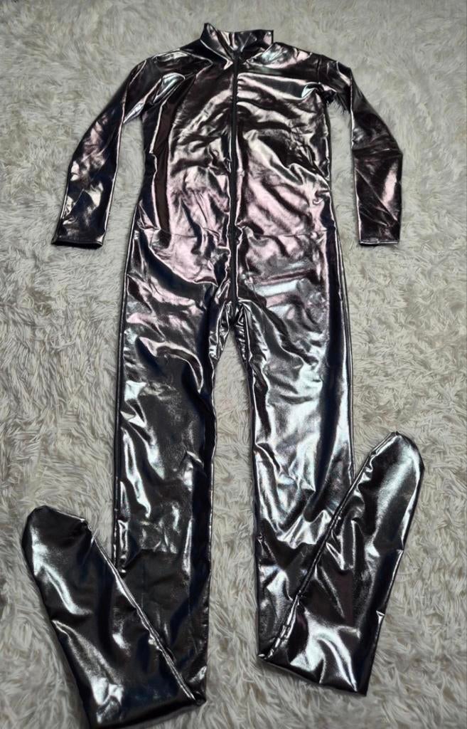 Zwarte lak catsuit met voeten, maat M, Verzenden, Nieuw