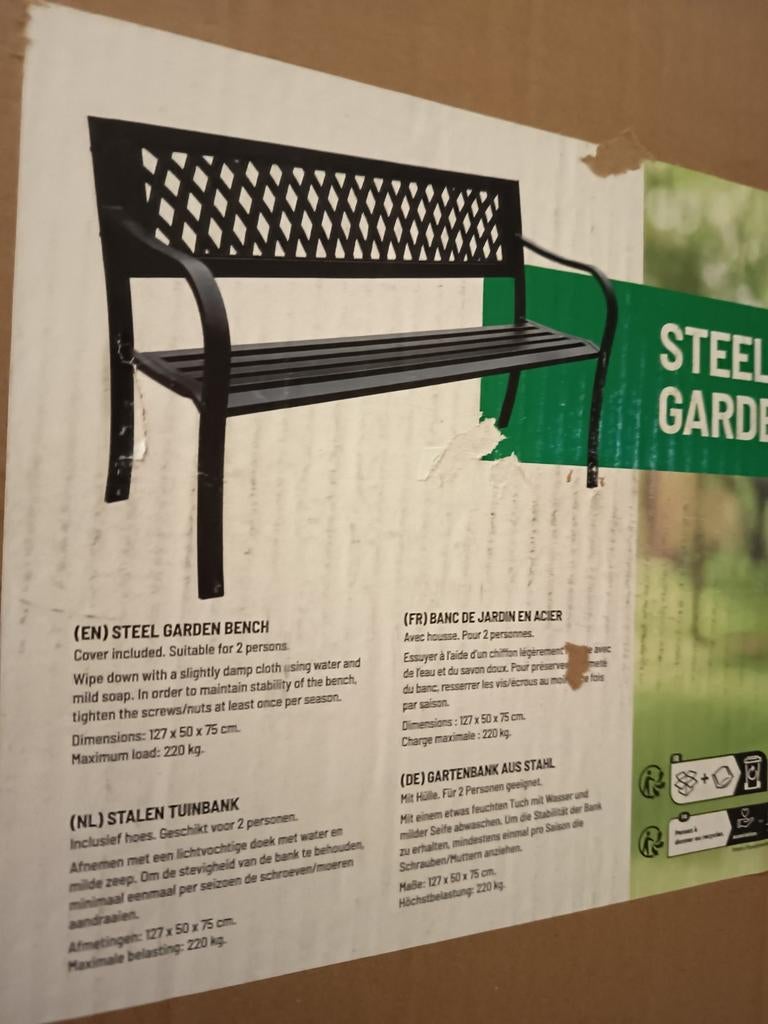 Stalen Tuinbank met Hoes - 2 Personen, Tuin en Terras, Tuinbanken, Ophalen, Nieuw, Metaal