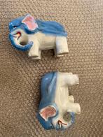 Twee blauw-witte olifant beeldjes, Verzamelen, Beelden en Beeldjes, Ophalen, Gebruikt, Dier