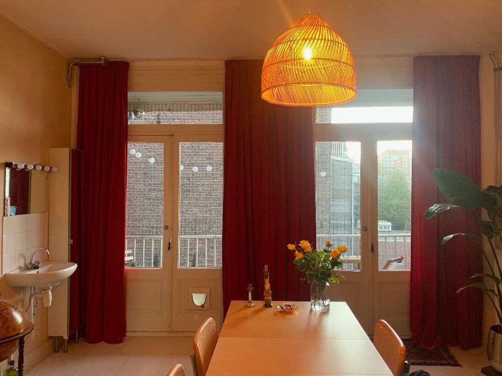 Prachtige mooie hoge velours fluwele rode gordijnen rood, Huis en Inrichting, Ophalen, Gebruikt, 200 cm of meer, 200 cm of meer