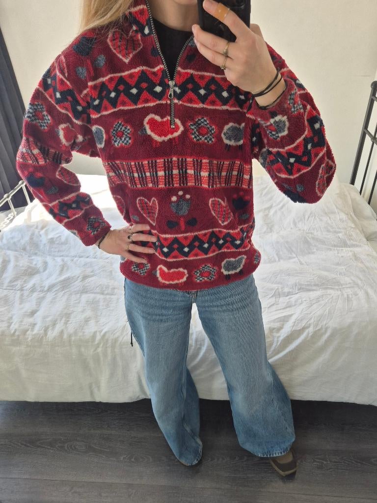 Vintage fleece trui jack Nordic retro Noorse trui XS S 34 36, Ophalen, Vintage, Maat 34 (XS) of kleiner, Gedragen