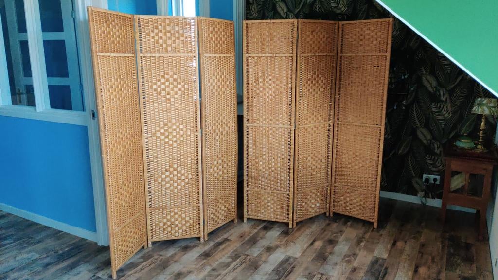 2 Kamerschermen van geweven riet/bamboe - z.g.a.n., Huis en Inrichting, Woonaccessoires | Kamerschermen, Zo goed als nieuw, Ophalen