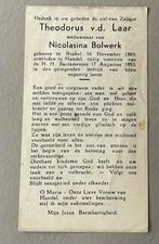 Bidprentje Theodorus v.d. Laar, weduwnaar N. Bolwerk, Ophalen of Verzenden, Bidprentje