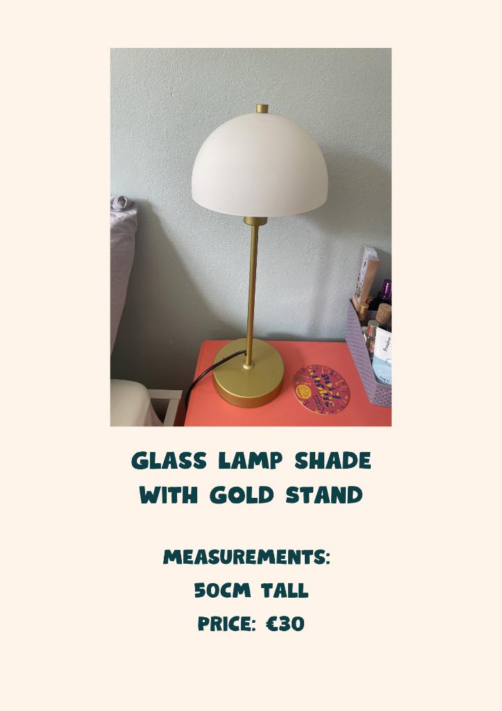 Gold Metal Lamp with Glass Shade, Ophalen, Zo goed als nieuw, Minder dan 100 cm