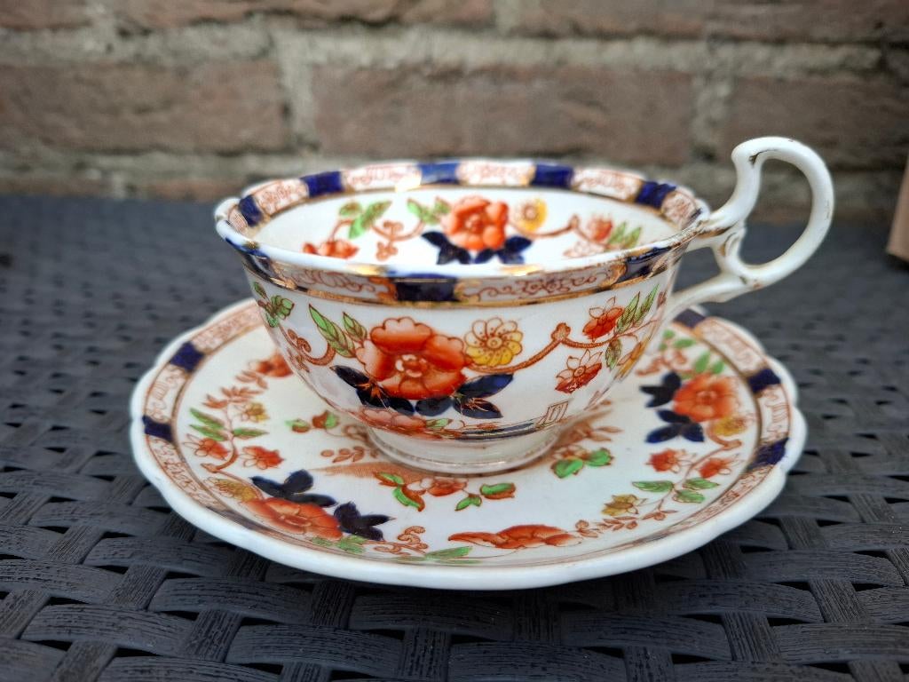 Bridgwood porselein theekop + schotel (antiek), Antiek en Kunst, Ophalen of Verzenden